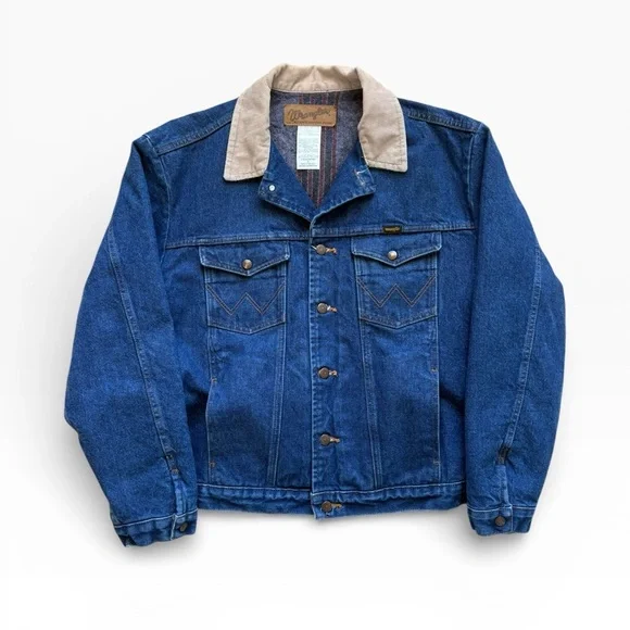 Wrangler Blanket Lined Corduroy Collar Denim Jacket Size 48 / XL - Picture 1 of 8